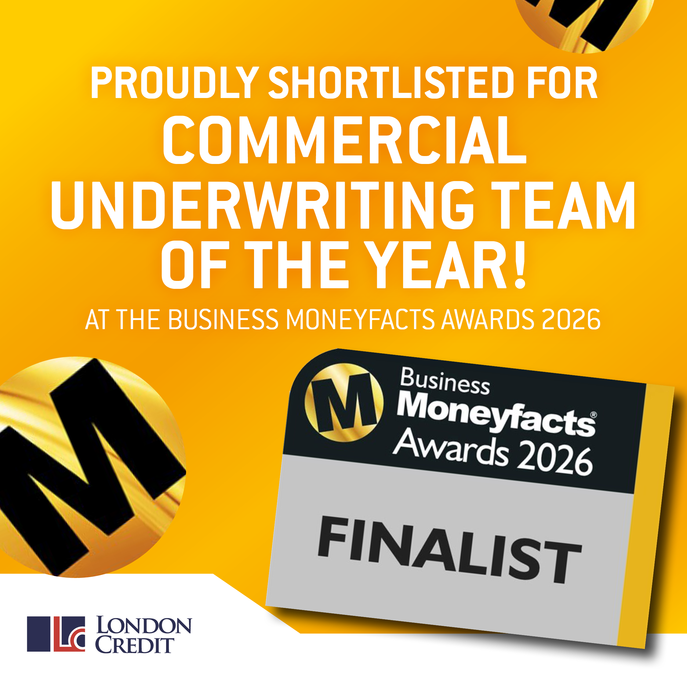 London Credit Shortlisted for Commercial Underwriting Team of the Year at the Business Moneyfacts Awards 2026